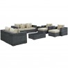 Modway Summon 9 Piece Outdoor Patio Sunbrella® Sectional Set in Canvas Antique Beige - Set in Front Side Angle