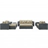 Modway Summon 9 Piece Outdoor Patio Sunbrella® Sectional Set in Canvas Antique Beige - Set in Front Angle