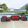 Modway Summon 9 Piece Outdoor Patio Sunbrella® Sectional Set - Canvas Red - Lifestyle