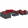 Modway Summon 9 Piece Outdoor Patio Sunbrella® Sectional Set - Canvas Red - Set in Front Side Angle