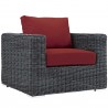 Modway Summon 9 Piece Outdoor Patio Sunbrella® Sectional Set in Canvas Red - Armchair - Front Side Angle