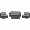 Modway Summon 5 Piece Outdoor Patio Sunbrella® Sectional Set - Canvas Gray - Set in Front Angle