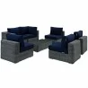 Modway Summon 7 Piece Outdoor Patio Sunbrella® Sectional Set - Canvas Navy - Set in Front Side Top Angle - Modway Summon 7 Piece Outdoor Patio Sunbrella® Sectional Set - Canvas Navy - Set in Front Side Top Angle