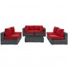 Modway Summon 7 Piece Outdoor Patio Sunbrella® Sectional Set - Canvas Red - Set in Front Angle
