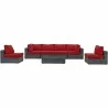 Modway Summon 7 Piece Outdoor Patio Sunbrella® Sectional Set - Canvas Red - Set in Front View - Modway Summon 7 Piece Outdoor Patio Sunbrella® Sectional Set - Canvas Red - Set in Front View