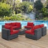 Modway Summon 7 Piece Outdoor Patio Sunbrella® Sectional Set - Canvas Red - Lifestyle 2