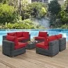 Modway Summon 7 Piece Outdoor Patio Sunbrella® Sectional Set - Canvas Red - Lifestyle 2 - Modway Summon 7 Piece Outdoor Patio Sunbrella® Sectional Set - Canvas Red - Lifestyle 2