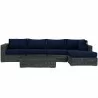 Modway Summon 5 Piece Outdoor Patio Sunbrella® Sectional Set - Canvas Navy - Set in Front Angle - Modway Summon 5 Piece Outdoor Patio Sunbrella® Sectional Set - Canvas Navy - Set in Front Angle