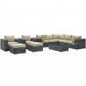 Modway Summon 10 Piece Outdoor Patio Sunbrella® Sectional Set - Antique Canvas Beige - Set in Front Side Angle