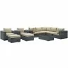 Modway Summon 10 Piece Outdoor Patio Sunbrella® Sectional Set - Antique Canvas Beige - Set in Front Side Angle - Modway Summon 10 Piece Outdoor Patio Sunbrella® Sectional Set - Antique Canvas Beige - Set in Front Side Angle
