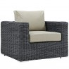 Modway Summon 10 Piece Outdoor Patio Sunbrella® Sectional Set - Antique Canvas Beige - Armchair in Front Side Angle