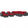 Modway Summon 10 Piece Outdoor Patio Sunbrella® Sectional Set - Canvas Red - Set in Front Side Angle