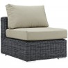Modway Summon 5 Piece Outdoor Patio Sunbrella® Sectional Set in Canvas Antique Beige - Armless Chair in Front Side Angle