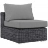 Modway Summon 5 Piece Outdoor Patio Sunbrella® Sectional Set in Canvas Gray - Armless Chair in Front Side Angle