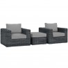 Modway Summon 3 Piece Outdoor Patio Sunbrella® Sectional Set - Canvas Gray - Set in Front Side Angle