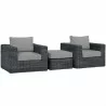 Modway Summon 3 Piece Outdoor Patio Sunbrella® Sectional Set - Canvas Gray - Set in Front Side Angle - Modway Summon 3 Piece Outdoor Patio Sunbrella® Sectional Set - Canvas Gray - Set in Front Side Angle