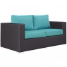 Modway Convene Outdoor Patio Loveseat in Espresso Turquoise - Front Side Angle