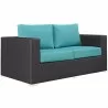 Modway Convene Outdoor Patio Loveseat in Espresso Turquoise - Front Side Angle - Modway Convene Outdoor Patio Loveseat in Espresso Turquoise - Front Side Angle