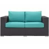 Modway Convene Outdoor Patio Loveseat in Espresso Turquoise - Front Angle - Modway Convene Outdoor Patio Loveseat in Espresso Turquoise - Front Angle