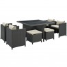 Modway Sojourn 9 Piece Outdoor Patio Sunbrella® Dining Set in Antique Canvas Beige - Set in Front Side Angle