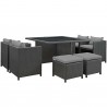 Modway Sojourn 9 Piece Outdoor Patio Sunbrella® Dining Set in Canvas Gray - Set in Front Side Angle