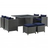 Modway Sojourn 9 Piece Outdoor Patio Sunbrella® Dining Set in Canvas Navy - Set in Front Side Angle