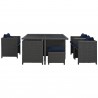 Modway Sojourn 9 Piece Outdoor Patio Sunbrella® Dining Set in Canvas Navy - Set in Front Angle