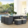 Modway Sojourn 9 Piece Outdoor Patio Sunbrella® Dining Set in Canvas Beige - Lifestyle