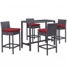 Modway Convene 5 Piece Outdoor Patio Pub Set in Espresso Red - Set in Front Side Angle