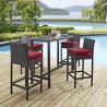 Modway Convene 5 Piece Outdoor Patio Pub Set in Espresso Red - Lifestyle