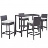 Modway Convene 5 Piece Outdoor Patio Pub Set in Espresso White - Set in Front Side Angle