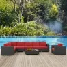 Modway Sojourn 7 Piece Outdoor Patio Sunbrella® Sectional Set - Canvas Red - Lifestyle - Modway Sojourn 7 Piece Outdoor Patio Sunbrella® Sectional Set - Canvas Red - Lifestyle