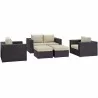 Modway Convene 5 Piece Outdoor Patio Sofa Set - Espresso Beige - Set in Front Side Angle - Modway Convene 5 Piece Outdoor Patio Sofa Set - Espresso Beige - Set in Front Side Angle