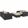 Modway Convene 5 Piece Outdoor Patio Sofa Set - Espresso Beige - Set in Front Side View - Modway Convene 5 Piece Outdoor Patio Sofa Set - Espresso Beige - Set in Front Side View