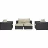 Modway Convene 5 Piece Outdoor Patio Sofa Set - Espresso Beige - Set in Front View - Modway Convene 5 Piece Outdoor Patio Sofa Set - Espresso Beige - Set in Front View