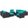 Modway Convene 10 Piece Outdoor Patio Sectional Set - Espresso Turquoise - Set in Front Side Angle