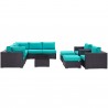 Modway Convene 10 Piece Outdoor Patio Sectional Set - Espresso Turquoise - Set in Front Angle