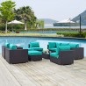 Modway Convene 10 Piece Outdoor Patio Sectional Set - Espresso Turquoise - Lifestyle
