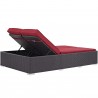 Modway Convene Double Outdoor Patio Chaise in Espresso Red -  Reclined in Back Side Angle