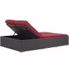 Modway Convene Double Outdoor Patio Chaise in Espresso Red -  Reclined in Back Side Angle - Modway Convene Double Outdoor Patio Chaise in Espresso Red -  Reclined in Back Side Angle