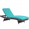 Modway Convene Outdoor Patio Chaise - Espresso Turquoise - Reclined in Front Side Angle
