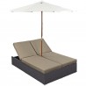 Modway Convene Double Outdoor Patio Chaise in Espresso Mocha - Front Side Angle