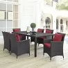 Modway Convene 7 Piece Outdoor Patio Dining Set in Espresso Red - Lifestyle - Modway Convene 7 Piece Outdoor Patio Dining Set in Espresso Red - Lifestyle