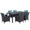 Modway Convene 7 Piece Outdoor Patio Dining Set in Espresso Turquoise - Set in Front Side Angle