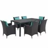 Modway Convene 7 Piece Outdoor Patio Dining Set in Espresso Turquoise - Set in Front Side Angle - Modway Convene 7 Piece Outdoor Patio Dining Set in Espresso Turquoise - Set in Front Side Angle