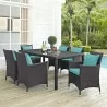 Modway Convene 7 Piece Outdoor Patio Dining Set in Espresso Turquoise - Lifestyle - Modway Convene 7 Piece Outdoor Patio Dining Set in Espresso Turquoise - Lifestyle