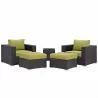 Modway Convene 5 Piece Outdoor Patio Sectional Set in Espresso Peridot - Set in Front Side Angle - Modway Convene 5 Piece Outdoor Patio Sectional Set in Espresso Peridot - Set in Front Side Angle