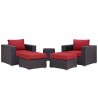 Modway Convene 5 Piece Outdoor Patio Sectional Set in Espresso Red - Set in Front Side Angle