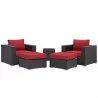 Modway Convene 5 Piece Outdoor Patio Sectional Set in Espresso Red - Set in Front Side Angle - Modway Convene 5 Piece Outdoor Patio Sectional Set in Espresso Red - Set in Front Side Angle
