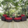 Modway Convene 5 Piece Outdoor Patio Sectional Set in Espresso Red - Lifestyle